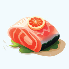 Raw Salmon in flat vector and isometric style