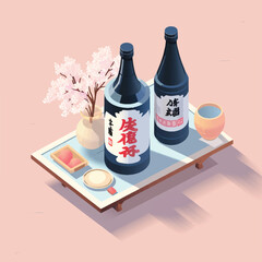 Japanese Sakei in flat vector and isometric style
