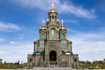 Fototapeta na wymiar View of the Main Temple of the Armed Forces of the Russian Federation. church of the Resurrection. Located in Patriot Park. Odintsovsky district of the Moscow region. Russia