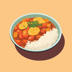 Japanese Curry rice in flat vector and isometric style