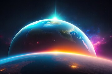 Obraz na płótnie Canvas Space Purple Background with Earth Glow