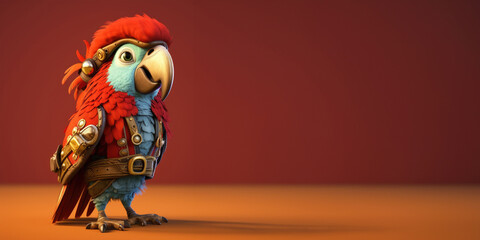 Cartoon Parrot Dressed as a Pirate with copy space