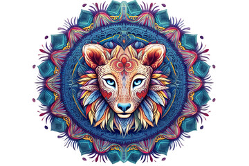 Create a colorful, book cover with white isolated background for an animal mandala coloring book PNG