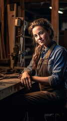 Obraz na płótnie Canvas Carpenter woman portrait. Created with generative Ai technology.
