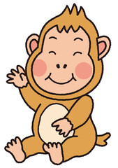 手を振るお座り猿