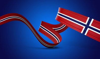 3d Flag Of Norway Country 3d Wavy Shiny Norway Ribbon On Royal Blue Background, 3d illustration