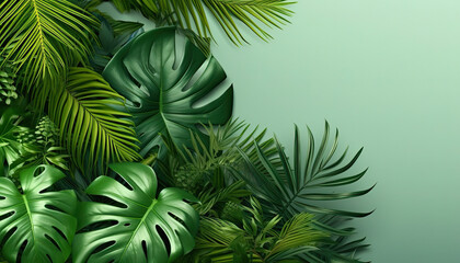 Tropical leaves of palm with copy space, ai generative