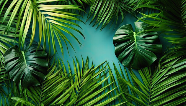 Tropical leaves of palm with copy space, ai generative