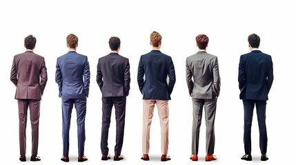 Obraz premium Group Businessmen dressed in business attire standing. Team work, discussion. Generative Ai