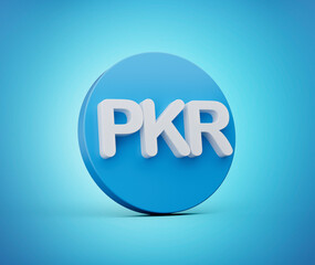 3d White Pakistani Rupee PKR Symbol With Rounded Blue Icon On Blue Background, 3d illustration