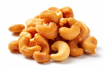 A Small Pile Of Salted Cashews On White Background