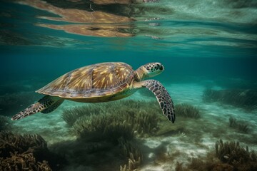 Obraz premium Turtle underwater background. Generate Ai
