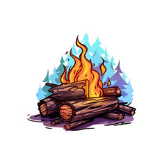wood burning fire illustration. isolated object transparent background. Ai Generative