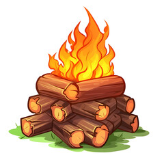 wood burning fire illustration. isolated object transparent background. Ai Generative