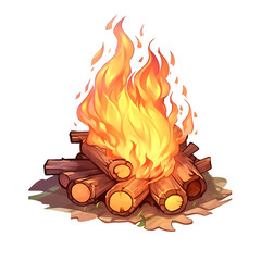 wood burning fire illustration. isolated object transparent background. Ai Generative