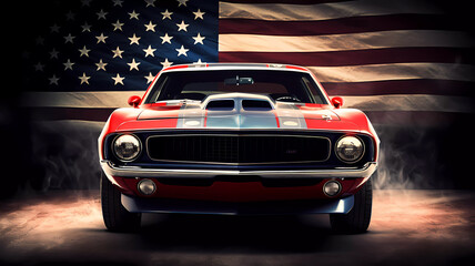 American Muscle Car with USA Flag Generative AI
