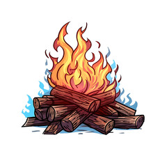 wood burning fire illustration. isolated object transparent background. Ai Generative