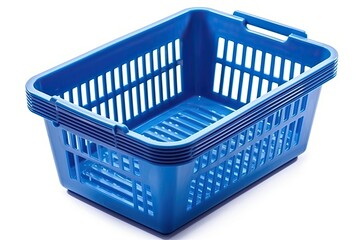 Blue Plastic Shopping Basket On White Background