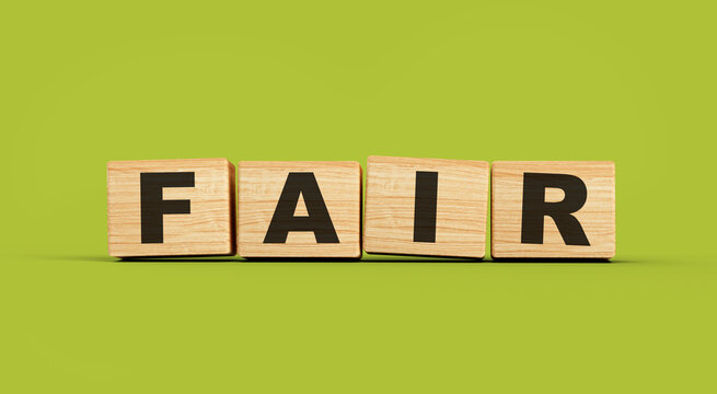 Wooden blocks Fair word concept isolated background 3d illustration