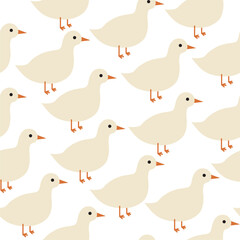 Seamless pattern of cute duck on white background. Cartoon vector illustration.
