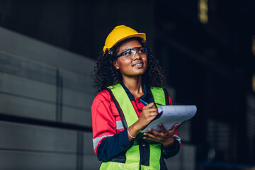 Workers Factory or Engineering work at factory site check up machine or products in site. Foreman or Technician checking Material or Machine on Plant. Heavy industry factory concept.