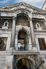 Stone arches of the remains of Diocletian's palace and St. Domnius cathedral in Split, Croatia