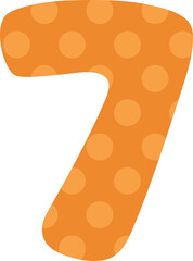 Colorful and playful pattern numbers for kids. Orange polka dot number seven.