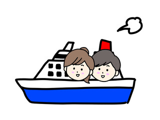 客船に乗る男女