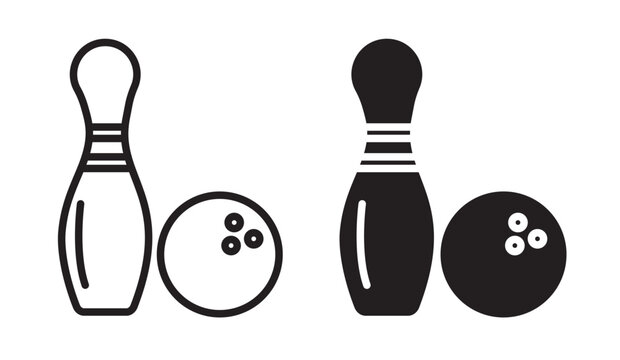 Bowling ball with pin icon set. Bowling ball game vector icon in flat style.