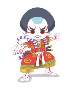 Japanese dramatic art Kabuki actor performing cartoon illustration
