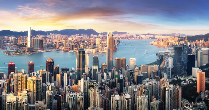 China - Hong Kong skyline at sunset