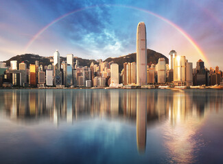 Fototapeta na wymiar Hong Kong skyline at sunrise from kowloon side, Victoria harbour