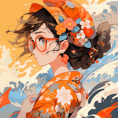 Portrait au vent d'une fille manga - obrazy, fototapety, plakaty