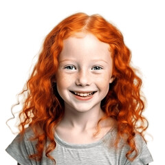 portrait of a cute ginger girl. isolated on transparent background. no background.