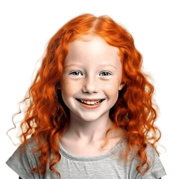 Portrait Of A Cute Ginger Girl. Isolated On Transparent Background. No Background.