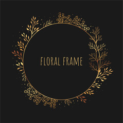 Gold leaves frame. Hand drawn style backgrounds. 
