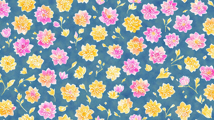 Fototapeta na wymiar watercolor Beauty yellow pink Chrysanthemum flower, tile seamless repeating pattern
