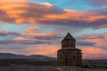 Ani ruins and colorful skies in Kars city border with Armenia