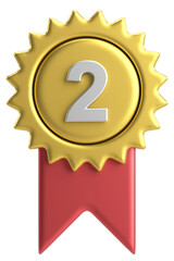 3D medal. Number two. 3D illustration.