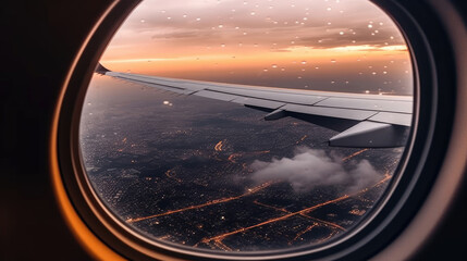 View from the airplane window with drizzling rain