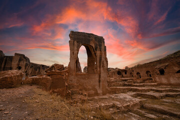 Mardin region, Dara ancient city and colorful sky