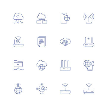 Internet line icon set on transparent background with editable stroke. Containing cloud computing, internet, connectivity, contract, ftp, global, internet service, modem.