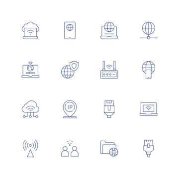 Internet line icon set on transparent background with editable stroke. Containing internet, wireless router, iot, ip, lan, laptop, wireless, network, network cable.