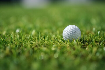 Obraz premium Selective focus. white golf ball on green grass good for background