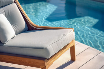 Sleek and modern poolside lounge chair, featuring plush cushions and elegant design elements, embodying comfort and style