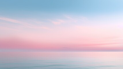 Clear blue sky sunset with glowing pink and purple horizon on calm ocean seascape background. Picturesque