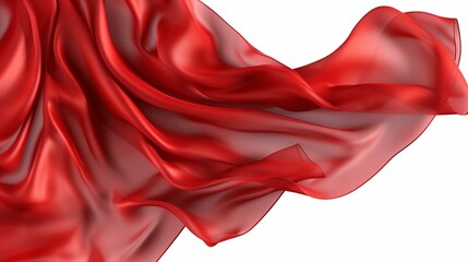 Flying red silk fabric isolated on a white background. Generative Ai