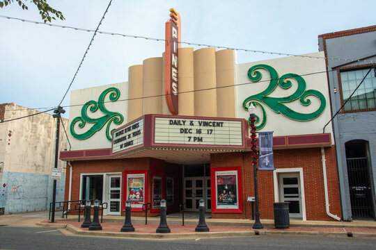 Lufkin, USA &ndash; November 23, 2022 - The moderne style historic Pines Theater in downtown Lufkin in Angelina County, Texas
