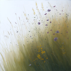 Obraz premium Meadow wild flowers watercolor paint. AI generated illustration