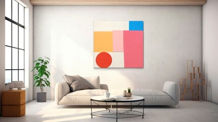 Stylish living room interior design with mock up poster frame, creative home accessories. Home staging. Copy space, Generative AI illustration